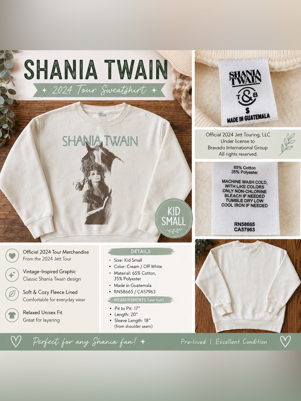 Shania Twain Cream Kids Tour Sweatshirt - Kid Small